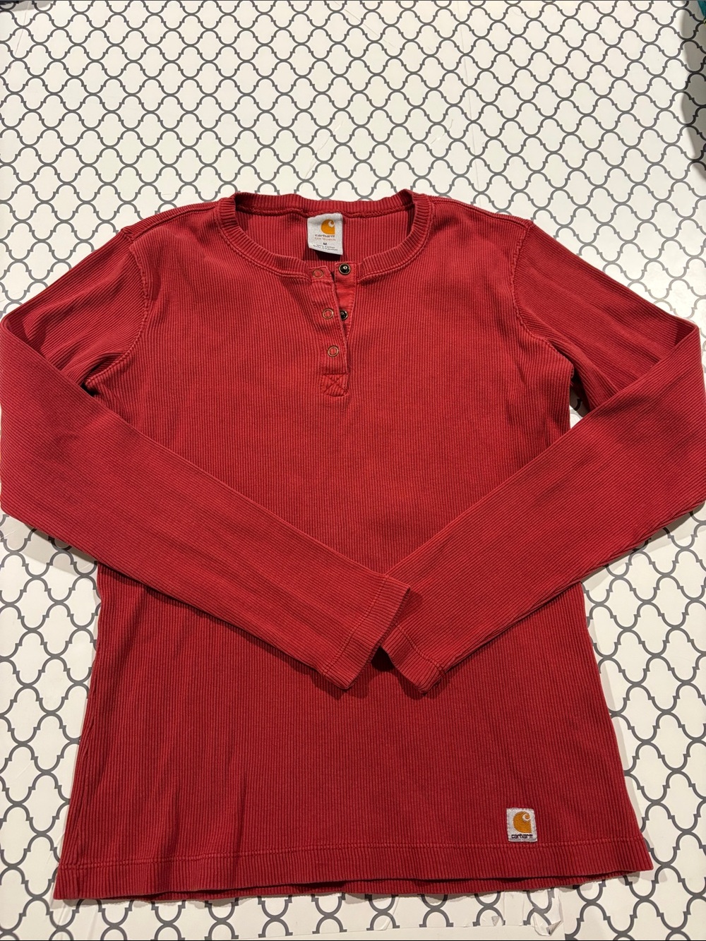 Carhartt Crimson Ribbed Henley Long Sleeve